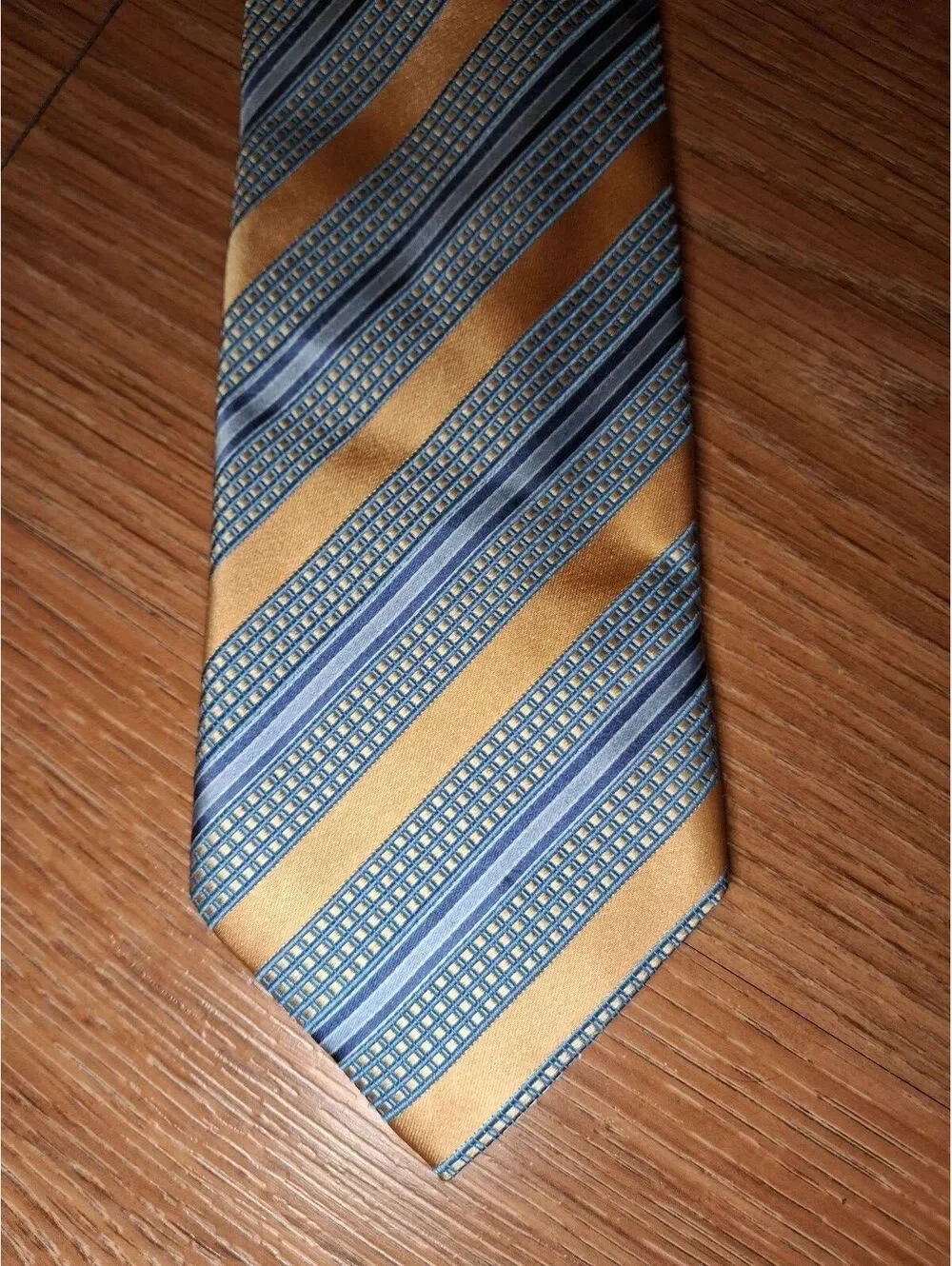 Ermenegildo Zegna Silk Tie Yellow Blue Striped Made in Italy